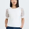 Knitted Floral Sleeve Top - Cream
