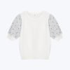 Knitted Floral Sleeve Top - Cream