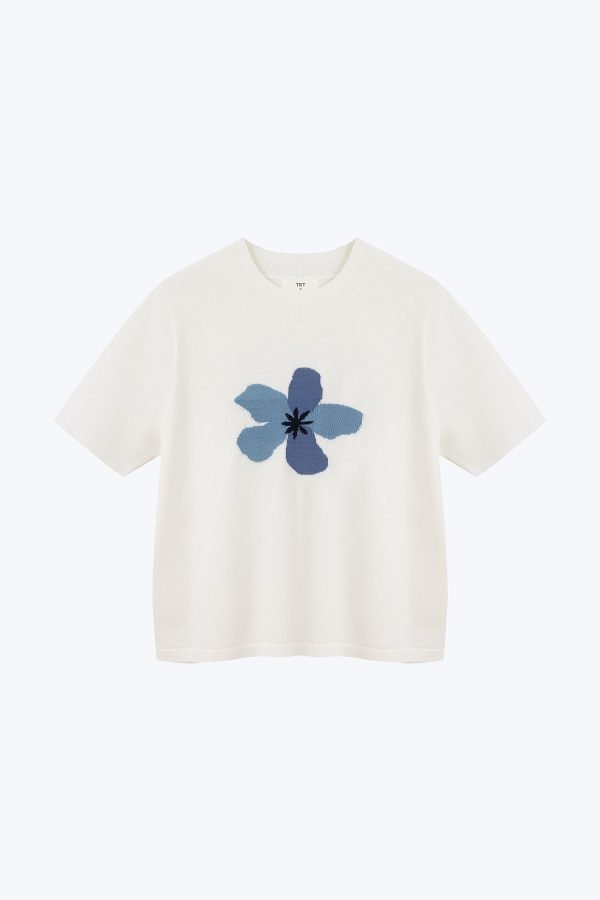 Knitted Floral Top - Cream