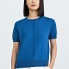 Knitted Short Sleeve Top - Denim Blue