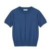 Knitted Short Sleeve Top - Denim Blue