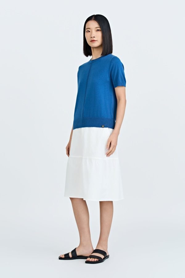 Knitted Short Sleeve Top - Denim Blue