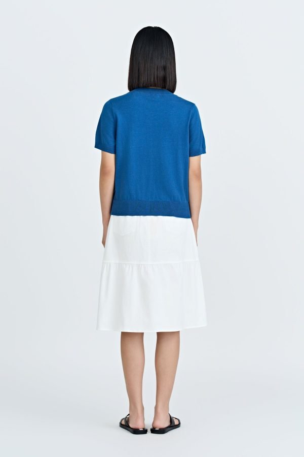Knitted Short Sleeve Top - Denim Blue