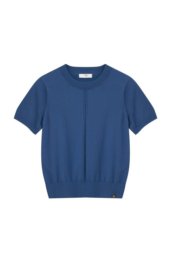 Knitted Short Sleeve Top - Denim Blue
