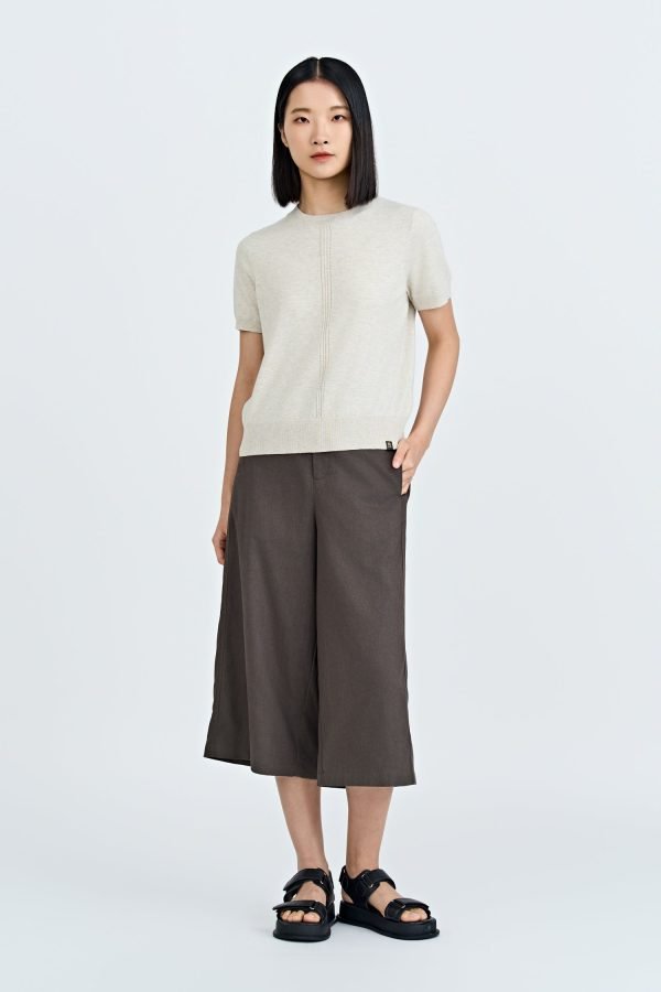 Knitted Short Sleeve Top - Sand