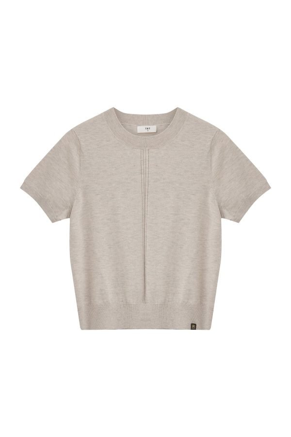Knitted Short Sleeve Top - Sand