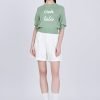 Textured Knitted Top w/ Embroidery Text - Pistachio