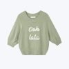 Textured Knitted Top w/ Embroidery Text - Pistachio