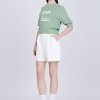 Textured Knitted Top w/ Embroidery Text - Pistachio