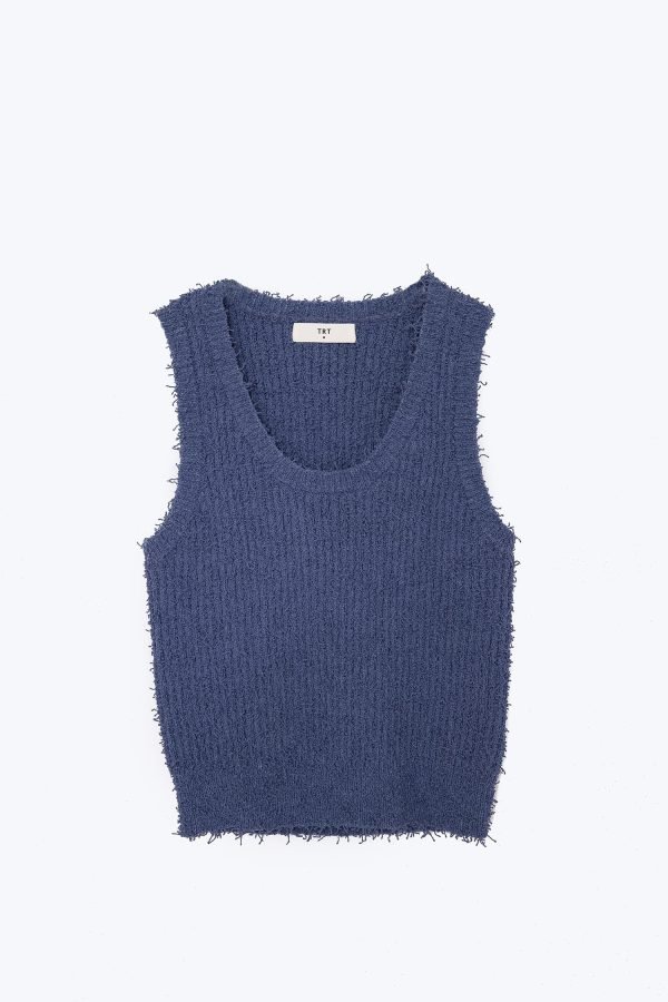Knitted Furry Top - Denim