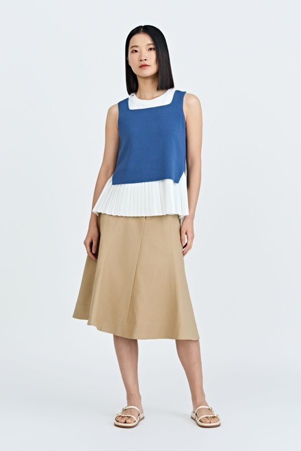Knitted Two-Piece Pleated Top - Denim