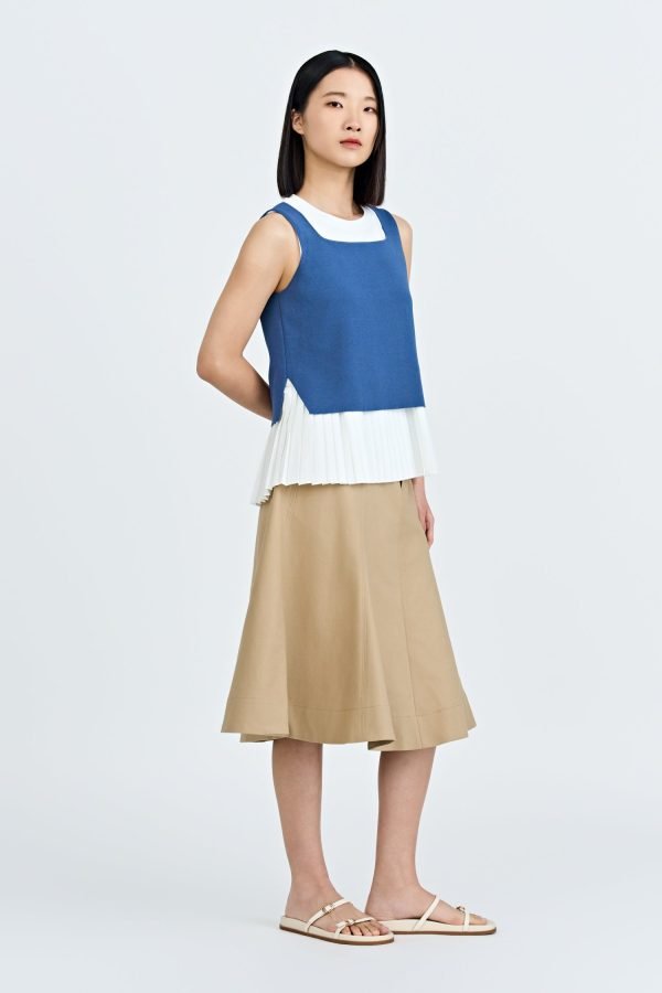 Knitted Two-Piece Pleated Top - Denim