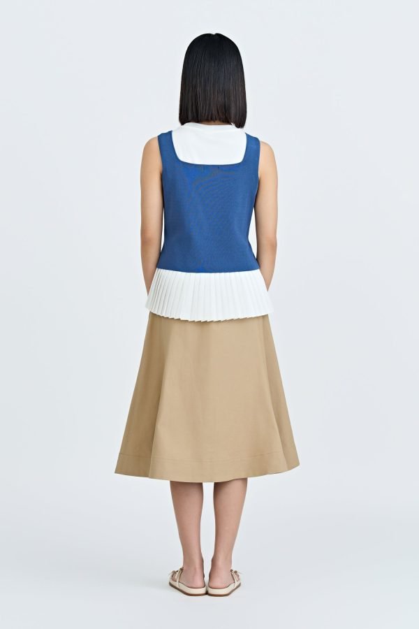 Knitted Two-Piece Pleated Top - Denim