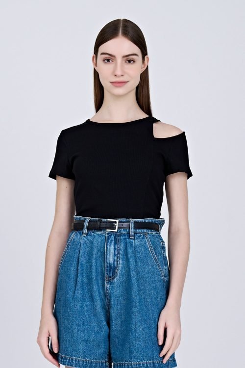 Shoulder Cut-Out Tee - Black