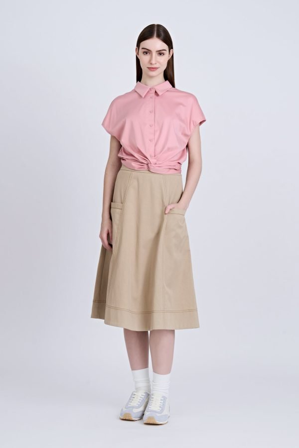 Front Twist Knot Blouse - Blush