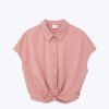 Front Twist Knot Blouse - Blush