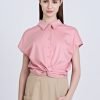Front Twist Knot Blouse - Blush