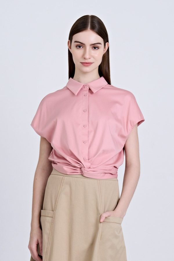 Front Twist Knot Blouse - Blush