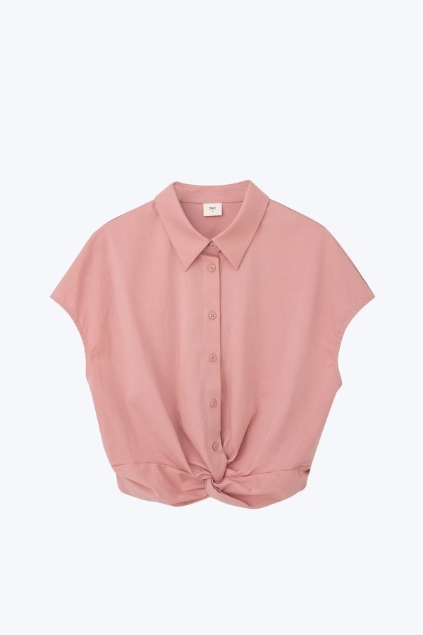 Front Twist Knot Blouse - Blush