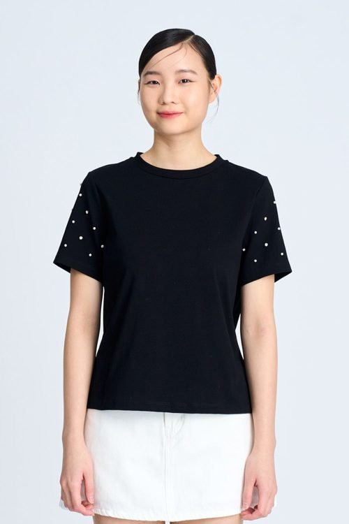 Rhinestone Sleeve Tee - Black