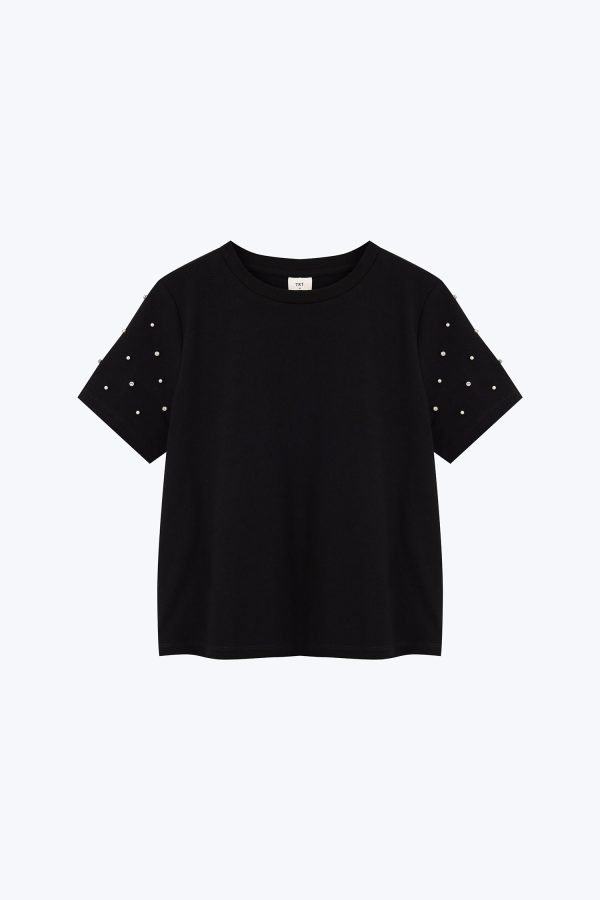 Rhinestone Sleeve Tee - Black