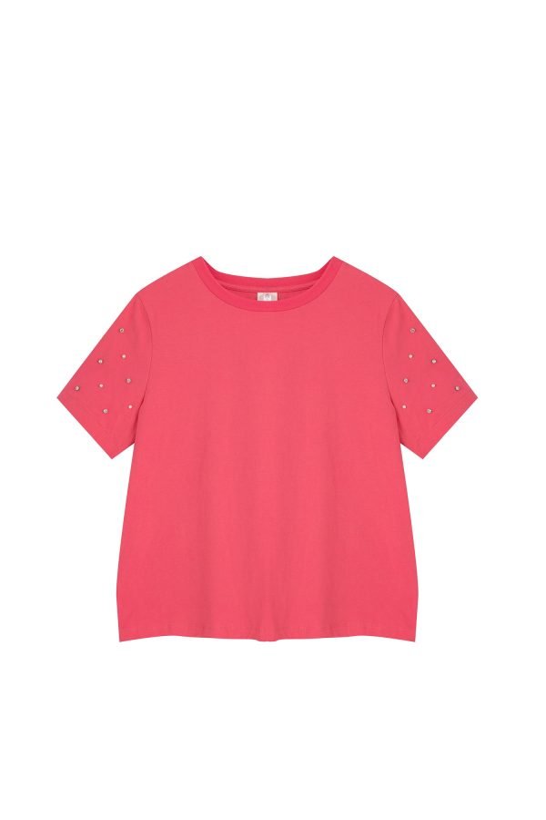 Rhinestone Sleeve Tee - Hot Pink