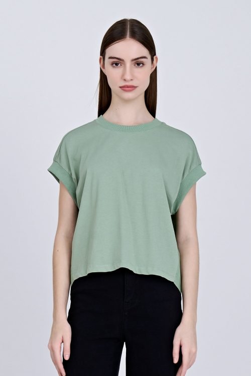 Ribbed Collar Tee - Pistachio