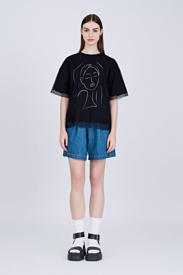 Overlay Mesh Tee - Black