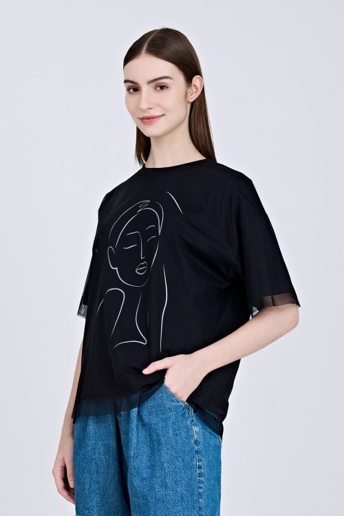Overlay Mesh Tee - Black