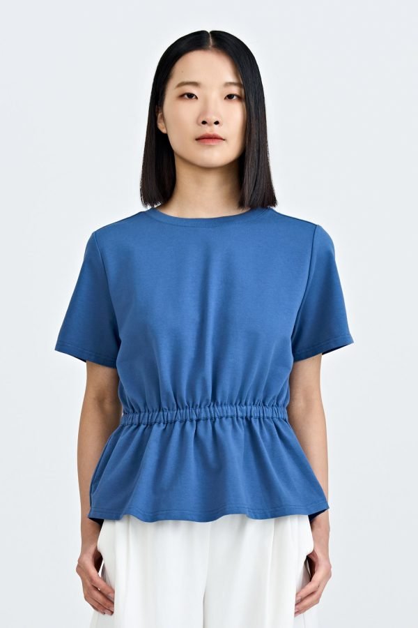 Overlap Draw Waist Tee - Denim Blue
