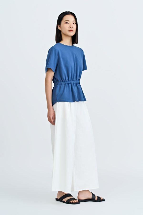 Overlap Draw Waist Tee - Denim Blue