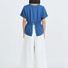 Overlap Draw Waist Tee - Denim Blue