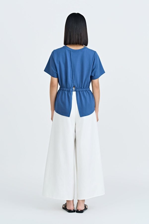 Overlap Draw Waist Tee - Denim Blue