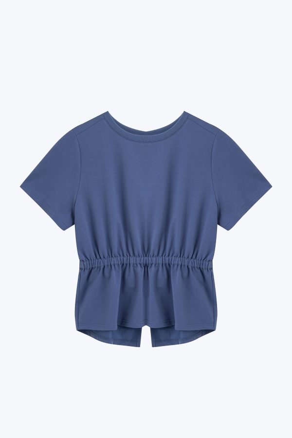 Overlap Draw Waist Tee - Denim Blue