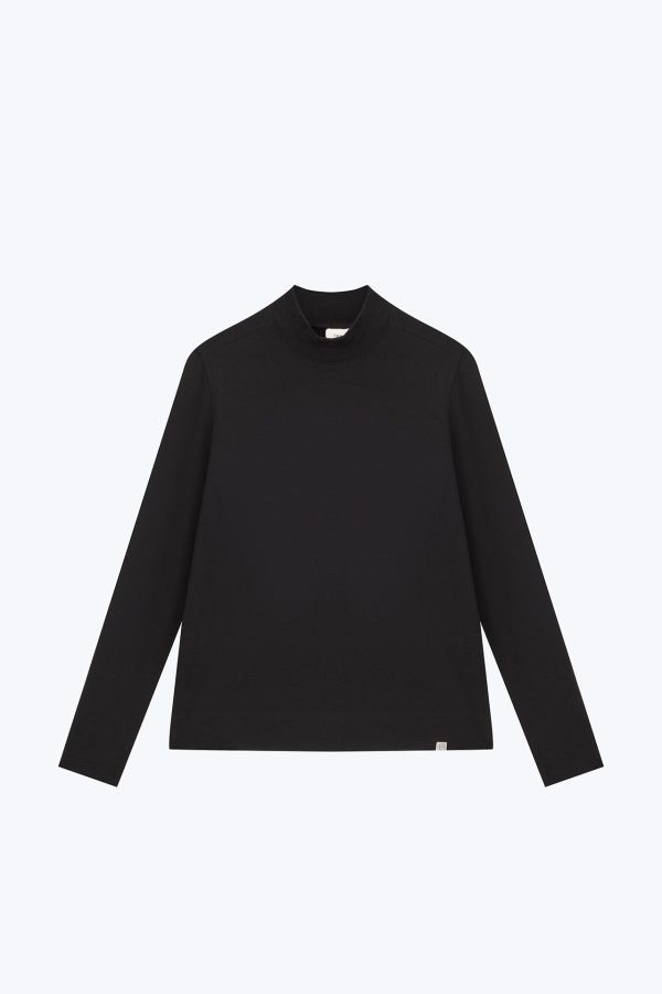 Mock Neck Long Sleeve Tee - Black