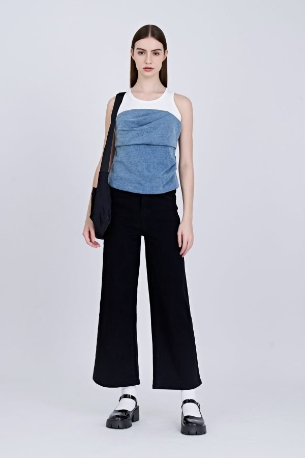 Denim Mock Two-Piece Top - Denim