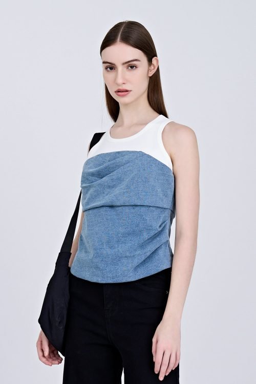 Denim Mock Two-Piece Top - Denim