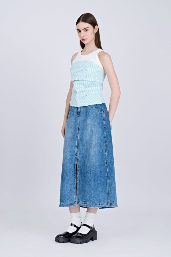 Mock Two-Piece Top - Stripes Green