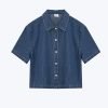 Denim Snap Button Blouse - Dark Denim