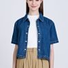 Denim Snap Button Blouse - Dark Denim