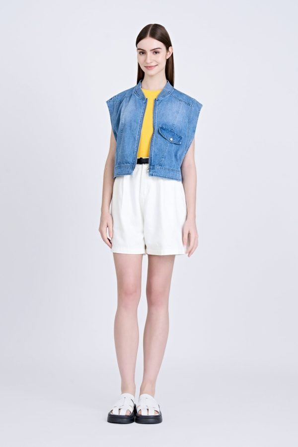Denim Asymmetric Cropped Jacket - Denim