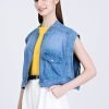 Denim Asymmetric Cropped Jacket - Denim