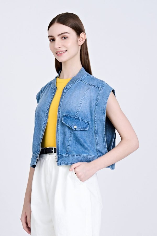 Denim Asymmetric Cropped Jacket - Denim