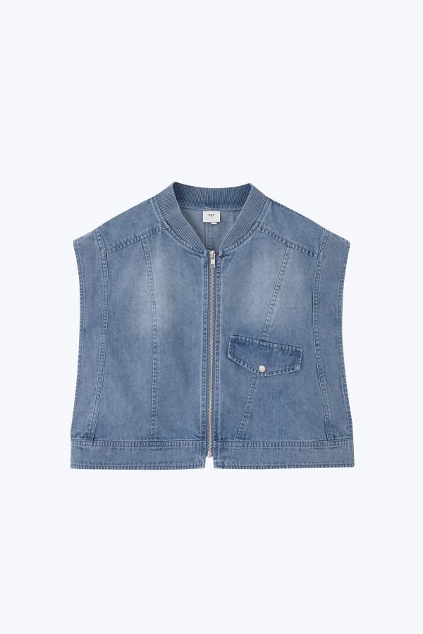 Denim Asymmetric Cropped Jacket - Denim