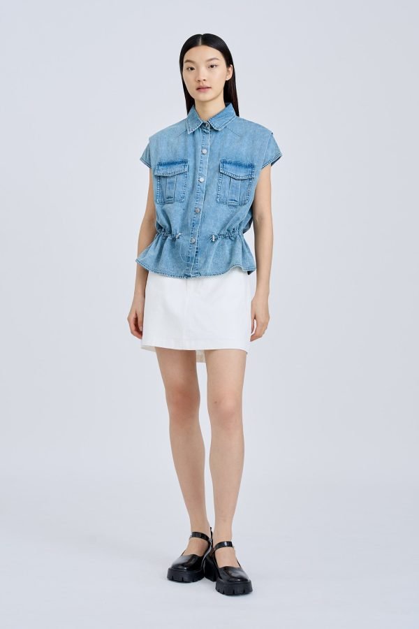 Drawcord Blouse - Denim