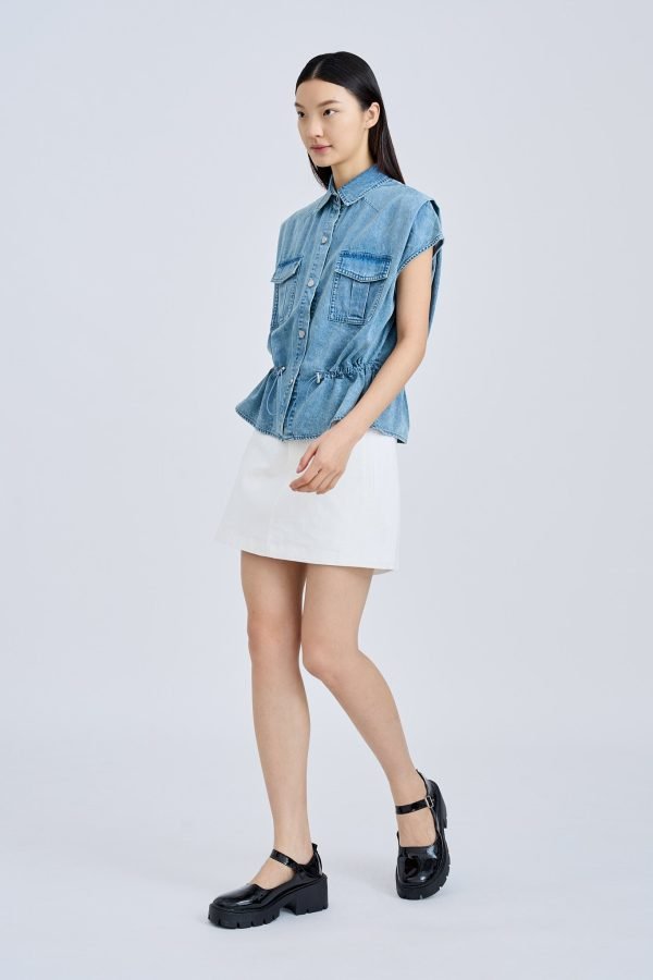 Drawcord Blouse - Denim