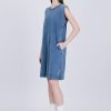 Denim Shoulder Padded Dress - Denim