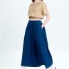 Denim Pleated Culottes - Dark Denim