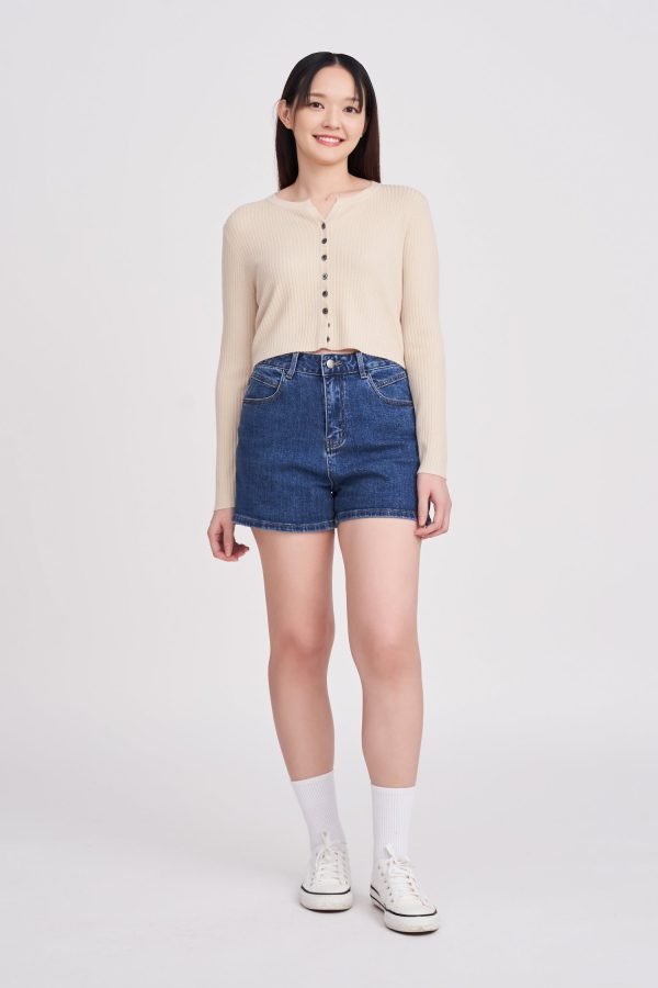 Denim High-Waisted Shorts - Dark Denim