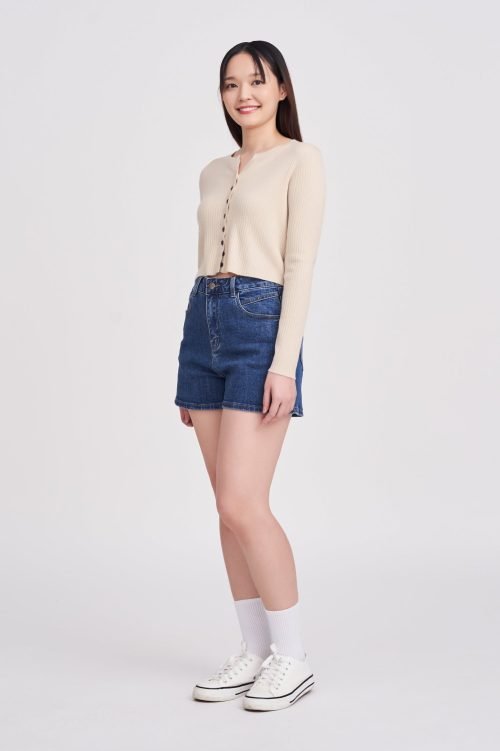 Denim High-Waisted Shorts - Dark Denim